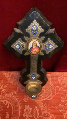 Holy Water Holder style Gothic - style en Marble / Brass / Bronze / Enamel, France 19 th century ( Anno 1875 )