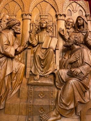 Imagination Jesus Teaching In The Temple style Gothic - Style en Fully Hand - Carved Wood Oak, Netherlands  19 th century ( Anno 1885 )