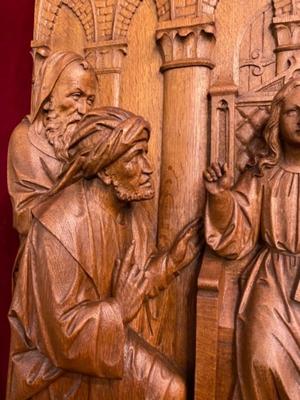 Imagination Jesus Teaching In The Temple style Gothic - Style en Fully Hand - Carved Wood Oak, Netherlands  19 th century ( Anno 1885 )