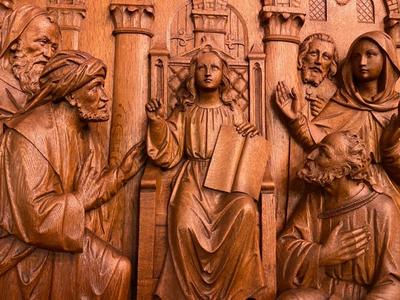 Imagination Jesus Teaching In The Temple style Gothic - Style en Fully Hand - Carved Wood Oak, Netherlands  19 th century ( Anno 1885 )