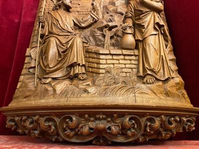 Imagination Jesus With The Samaritan Woman At The Well Of St. Jacop / James. By H.Van Der Geld style Gothic - Style en Fully Hand - Carved Wood Oak, Netherlands  19 th century ( Anno 1885 )