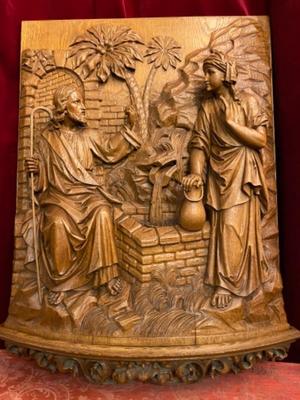 Imagination Jesus With The Samaritan Woman At The Well Of St. Jacop / James. By H.Van Der Geld style Gothic - Style en Fully Hand - Carved Wood Oak, Netherlands  19 th century ( Anno 1885 )