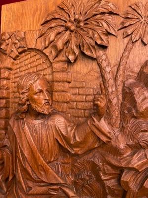 Imagination Jesus With The Samaritan Woman At The Well Of St. Jacop / James. By H.Van Der Geld style Gothic - Style en Fully Hand - Carved Wood Oak, Netherlands  19 th century ( Anno 1885 )