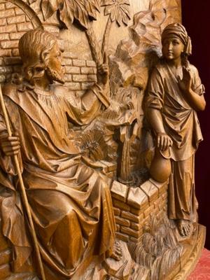 Imagination Jesus With The Samaritan Woman At The Well Of St. Jacop / James. By H.Van Der Geld style Gothic - Style en Fully Hand - Carved Wood Oak, Netherlands  19 th century ( Anno 1885 )