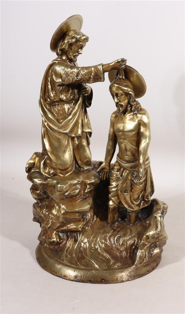 1 Gothic - Style Imagination Sculpture Baptizing Jesus & St. John In The River Jordan