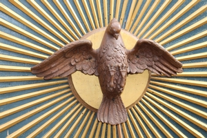 Inner-Part Of Formerly Sounding-Board With Fully Hand-Carved “Holy Spirit” style Gothic - style en wood / polychrome, Dutch 20th century