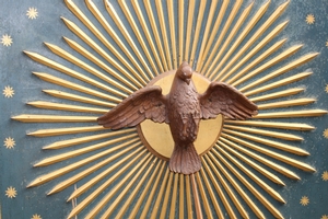 Inner-Part Of Formerly Sounding-Board With Fully Hand-Carved “Holy Spirit” style Gothic - style en wood / polychrome, Dutch 20th century