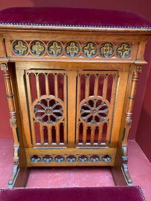 Kneeler Completely & Professionally Refit According To The Traditional Methods And With Original Materials.  style Gothic - style en Oak wood / Red Velvet, Dutch 19th century