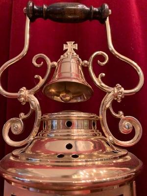 Lantern style Gothic - style en Brass / Bronze / Glass / Wood polished and varnished, Belgium 19th century ( anno 1865 )