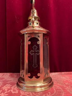 Lantern style Gothic - style en Brass / Bronze / Glass / Wood polished and varnished, Belgium 19th century ( anno 1865 )