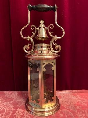 Lantern style Gothic - style en Brass / Bronze / Glass / Wood polished and varnished, Belgium 19th century ( anno 1865 )