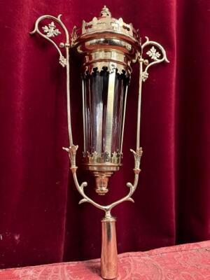 Lantern style Gothic - Style en Brass / Polished and Varnished / Glass, Belgium  19 th century ( Anno 1885 )