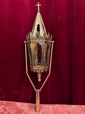 Lantern style Gothic - Style en Brass / Bronze / Polished and Varnished / Glass, Belgium  19 th century ( Anno 1885 )