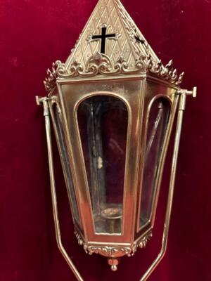 Lantern style Gothic - Style en Brass / Bronze / Polished and Varnished / Glass, Belgium  19 th century ( Anno 1885 )