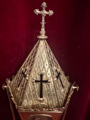 Lantern style Gothic - Style en Brass / Bronze / Polished and Varnished / Glass, Belgium  19 th century ( Anno 1885 )