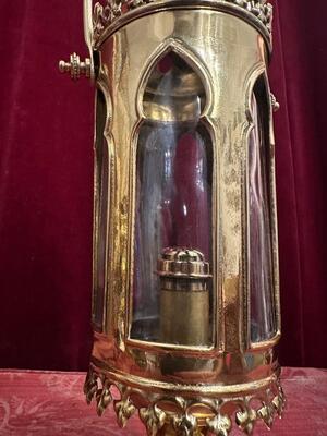 Lantern style Gothic - Style en Brass / Bronze / Polished and Varnished / Glass, France 19 th century ( Anno 1875 )