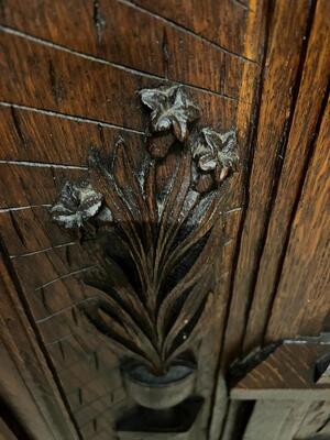 Large Mirror Imagination Holy Family  style Gothic - Style en Oak / Glass, France 19 th century