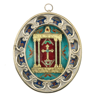 Large Multi Reliquary - Relics Holy Family & Multiple Important Saints style Gothic - Style en Bronze / Glass / Originally Sealed, Italy  19 th century