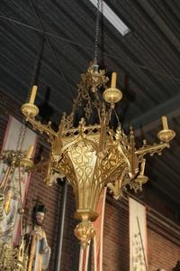 Large Sanctuary Lamp Measures With Chain Height 130 Cm ! style Gothic - style en Brass / Bronze, France 19th century