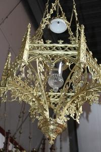 Large Sanctuary Lamp Measures With Chain Height 170 Cm ! style Gothic - style en Bronze Polisched and Varnished, France 19th century