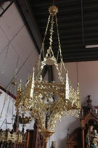 Large Sanctuary Lamp Measures With Chain Height 170 Cm ! style Gothic - style en Bronze Polisched and Varnished, France 19th century