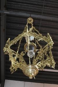 Large Sanctuary Lamp Measures With Chain Height 170 Cm ! style Gothic - style en Bronze Polisched and Varnished, France 19th century