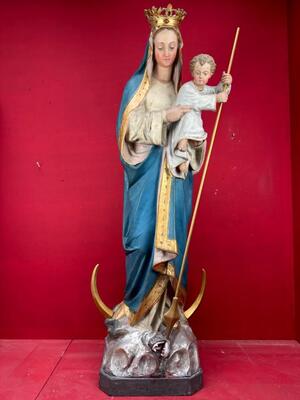 Large St. Mary With Child Statue style Gothic - Style en Plaster, Belgium  19 th century ( Anno 1885 )