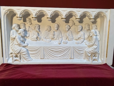 Last Supper Relief Sculpture Weight: 170 Kgs. style Gothic - style en hand-carved sandstone, Dutch 19th century ( anno 1875 )