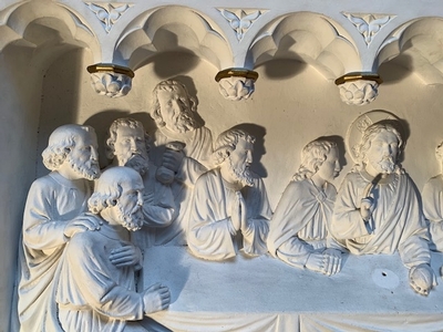 Last Supper Relief Sculpture Weight: 170 Kgs. style Gothic - style en hand-carved sandstone, Dutch 19th century ( anno 1875 )