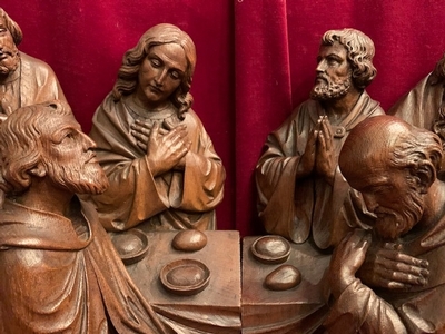 Last Supper Scene With 12 Apostles  style Gothic - style en hand-carved wood Oak, Dutch 19th century ( anno 1865 )