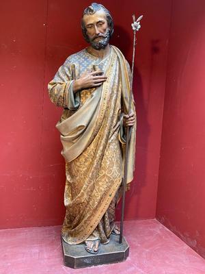 Life-Size Statue St. Joseph By Mayer Munich  style Gothic - Style en WOOD-PAP BY MAYER-MUNICH , Germany 19th century ( anno 1890 )