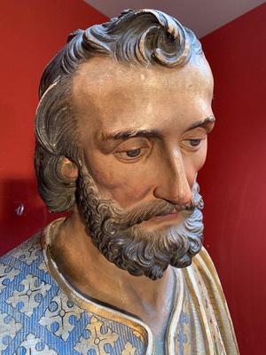 Life-Size Statue St. Joseph By Mayer Munich  style Gothic - Style en WOOD-PAP BY MAYER-MUNICH , Germany 19th century ( anno 1890 )