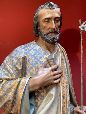 Life-Size Statue St. Joseph By Mayer Munich  style Gothic - Style en WOOD-PAP BY MAYER-MUNICH , Germany 19th century ( anno 1890 )
