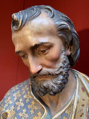 Life-Size Statue St. Joseph By Mayer Munich  style Gothic - Style en WOOD-PAP BY MAYER-MUNICH , Germany 19th century ( anno 1890 )