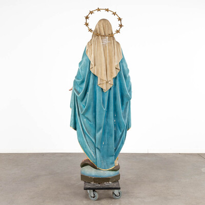 Life Size Statue St. Mary  style Gothic - Style en Plaster polychrome, Belgium  19 th century
