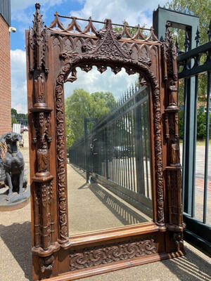 Mirror style Gothic - style en Oak wood, Belgium  19 th century ( Anno 1865 )