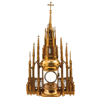 Monstrance  style Gothic - Style en Brass / Bronze / Glass / Gilt, Belgium  19 th century