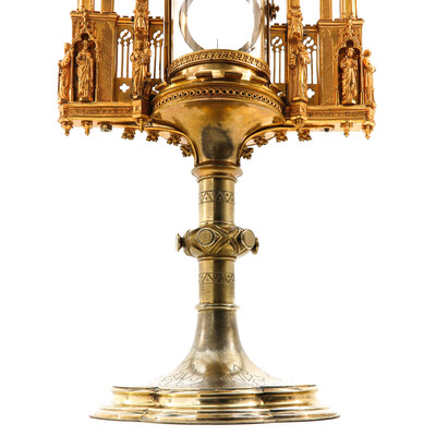 Monstrance  style Gothic - Style en Brass / Bronze / Glass / Gilt, Belgium  19 th century