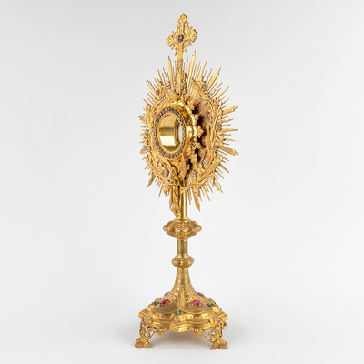 Monstrance  style Gothic - Style en Brass / Glass / Stones, Belgium  19 th century