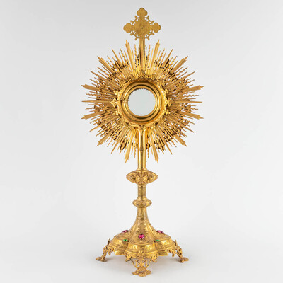 Monstrance  style Gothic - Style en Brass / Glass / Stones, Belgium  19 th century