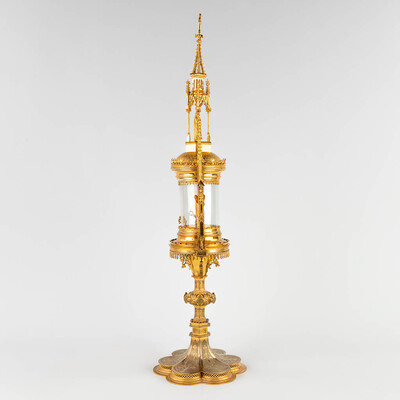 Monstrance  style Gothic - Style en Brass / Bronze / Gilt / Glass, Belgium  19 th century