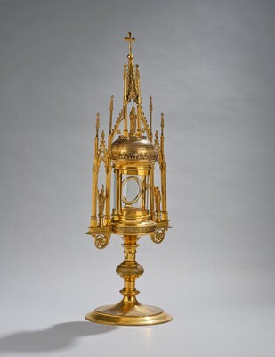 Monstrance  style Gothic - Style en Brass / Bronze / Glass, Belgium  19 th century