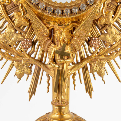 Monstrance  style Gothic - Style en Brass / Glass / Stones, Belgium  19 th century