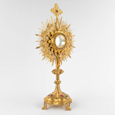 Monstrance  style Gothic - Style en Brass / Glass / Stones, Belgium  19 th century