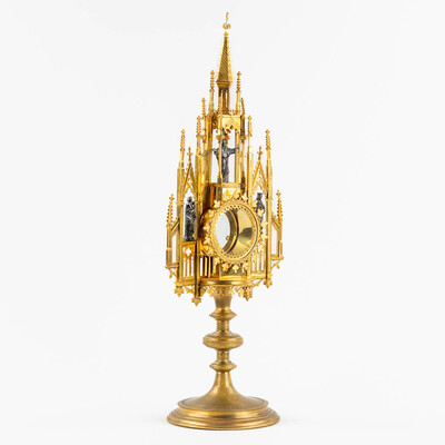 Monstrance  style Gothic - Style en Bronze Gilt, Belgium  19 th century