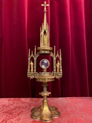 Monstrance style Gothic - style en Brass / Bronze / Gilt / Glass, Belgium 19 th century ( Anno 1870 )