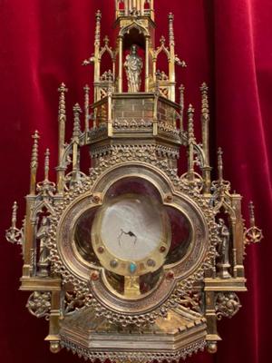 Monstrance style Gothic - style en Brass / Bronze / Stones, Belgium 19 th century ( Anno 1865 )