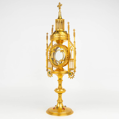 Monstrance style Gothic - style en Brass / Bronze / Gilt, Belgium 19 th century