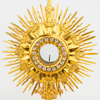 Monstrance  style Gothic - style en Brass / Gilt / Stones / Glass, Belgium 19 th century