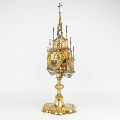 Monstrance  Xaver Hellner (1819-1901)   style Gothic - style en Full - Silver Gilt, Bruxelles Belgium 19 th century